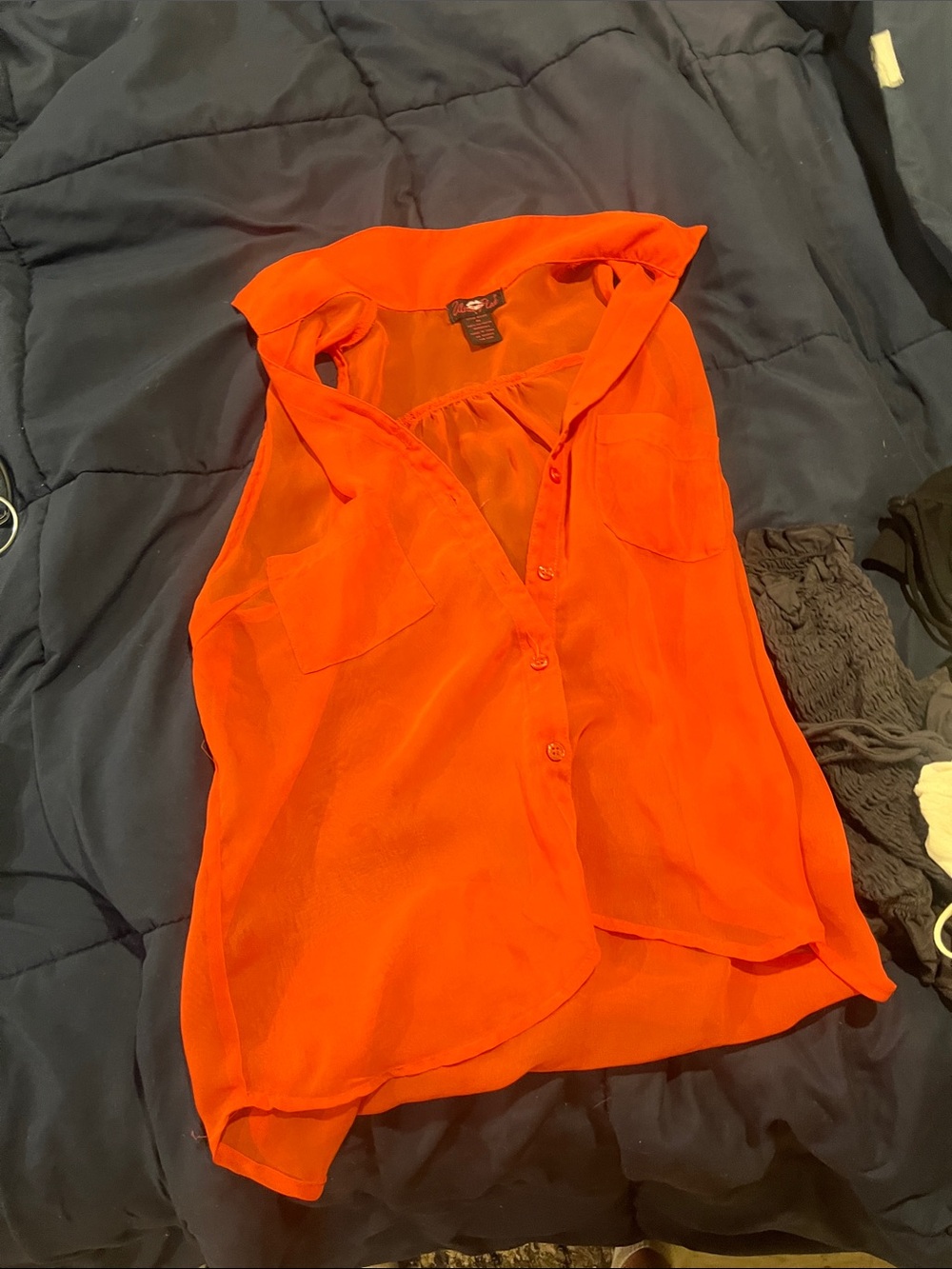 Bright Orange Sheer Button-Up Tank Top